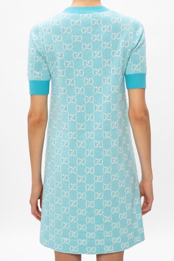 GUCCI★素敵！CADY SKY BLUE w CRYSTAL G LOGO DRESS Cotton poplin midi dress in light blue | GUCCI® US